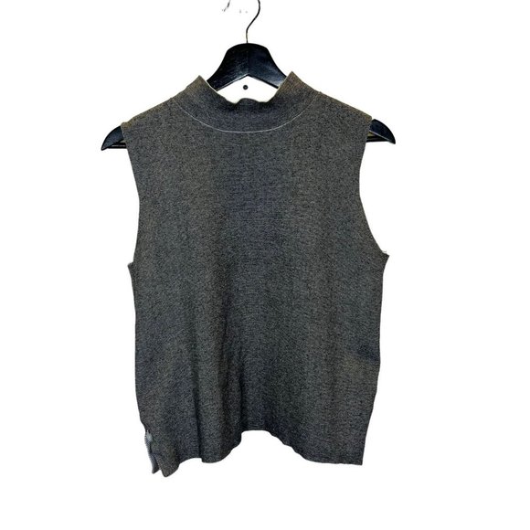 Moth Tops - MOTH Black Grey Mock Neck Knit Sleeveless Top Medium
